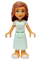 Mary Joy, a friend, wearing light aqua scrubs dress with white short sleeves and white sandals - frnd724