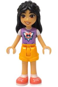Friends Liann - Liann from Friends theme, wearing a medium lavender top, bright light orange shorts, and coral shoes - frnd726