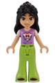 Liann from Friends theme, wearing a medium lavender top, lime bell-bottom trousers, dark red shoes, with a lopsided smile - frnd728
