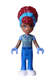 Gabriela from Friends theme, wearing a sand green vest over a medium blue shirt, blue trousers, white shoes, and a medium azure head wrap - frnd732