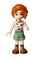 Autumn wearing a lavender vest with sunflowers, sand green shorts, and nougat and reddish brown boots - frnd733