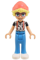 Olly from Friends theme wearing white shirt with black stripes, coral suspenders, dark azure trousers, white shoes, and coral hat - frnd745