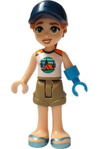 Friends Autumn - Friends Autumn in white and orange sleeveless top with dark tan shorts - frnd753