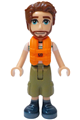 Jonathan from LEGO Friends wearing a white t-shirt with a tent, olive green cropped trousers, dark blue shoes, and an orange life jacket - frnd755