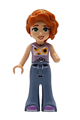 Friend Autumn wearing a lavender vest with sunflowers, sand blue bell-bottom trousers, and medium lavender shoes - frnd771