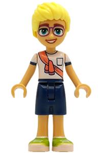 Friends Olly - Olly from Friends wearing a white shirt with a coral scarf, dark blue shorts, and lime shoes - frnd781