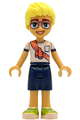 Olly from Friends wearing a white shirt with a coral scarf, dark blue shorts, and lime shoes - frnd781