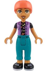 Friends Nova - Nova from Friends theme wearing a medium lavender vest over black shirt, dark turquoise trousers, and a coral helmet - frnd787