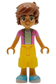 Leo from Friends theme with a dark pink jacket, white shirt with hamburger, yellow cropped trousers, and medium azure shoes - frnd790