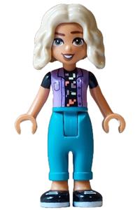 Friends Nova - Nova from Friends theme wearing a medium lavender vest over a black shirt, dark turquoise trousers, and tan hair - frnd793