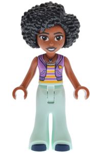 Friends Jamila - Jamila from the Friends wearing a medium lavender sleeveless hoodie, light aqua bell-bottom trousers, and dark blue shoes - frnd816