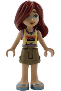 Friends Paisley - Paisley mini-doll in a bright light yellow and medium lavender tank top, dark tan shorts, and metallic light blue sandals - frnd817