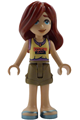 Paisley mini-doll in a bright light yellow and medium lavender tank top, dark tan shorts, and metallic light blue sandals - frnd817