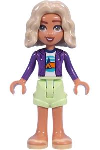 Friends Nova - Nova from Friends theme wearing a dark purple hoodie over a white shirt with tent design, yellowish green shorts, and bright light yellow sandals - frnd821