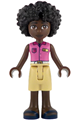 Mischa from Friends wearing a dark pink sleeveless shirt, tan shorts, and dark blue sandals - frnd828