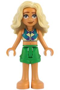 Friends Sage - Friends Sage wearing a dark turquoise, yellowish green, and dark purple sleeveless top with bright green shorts and bare feet - frnd830