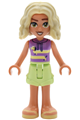 Nova from Friends wearing a medium lavender sleeveless hoodie with a dachshund design, yellowish green shorts, and bright light yellow sandals - frnd832