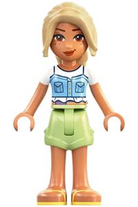 Friends Sara - Sara from Friends wearing a bright light blue top, ostomy bag, yellowish green shorts, and bright light yellow sandals - frnd841