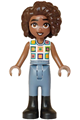 Aliya from Friends wearing a white crochet top, sand blue trousers, and black boots - frnd843