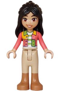 Friends Liann - Liann from Friends wearing a coral patchwork jacket, tan trousers, and medium nougat boots - frnd845