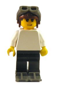 Climate Connections Skier - Male skier with a white top, wearing a reddish brown aviator cap for FIRST LEGO League (FLL) Climate Connections - fst011
