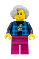 Man wearing a dark azure and dark blue flannel shirt over a black banana T-shirt, magenta legs, and light bluish gray wavy hair - fst043