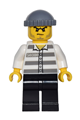 Prisoner 50380 with black legs, wearing prison stripes, a dark bluish gray knit cap, and sporting a beard stubble and scowl - game009
