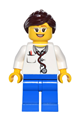Doctor - Lab Coat Stethoscope and Thermometer, Blue Legs, Dark Brown Ponytail and Swept Sideways Fringe, Glasses and Smile - game012