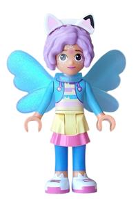 Gabby - Gabby with medium lavender hair wearing a medium azure hoodie, layered skirt over blue leggings, and fairy wings - gdh018