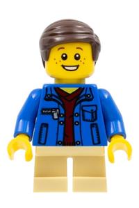 Boy Minifigure - Boy wearing a denim jacket with tan short legs - gen078