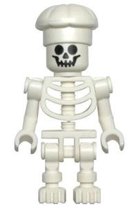 Skeleton Minifigure - Skeleton minifigure with a standard skull, bent arms vertical grip, and a cook's hat - gen134