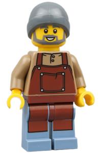Barista Minifigure - Barista with a reddish brown apron wearing a beanie hat. - gen158