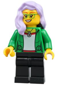 Woman Coffee Customer Minifigure - Woman with lavender hair wearing a green jacket - gen159