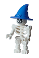 Skeleton with a standard skull and bent arms in vertical grip, wearing a blue wizard/witch hat - gen180