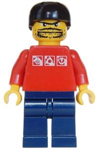 Skateboarder Minifigure - Skateboarder Bob Burnquist wearing a red shirt with silver logos and dark blue legs - gg001