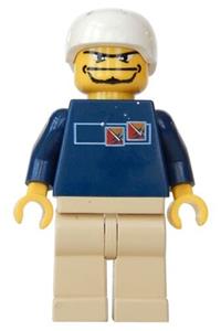 Skateboarder Minifigure - Skateboarder with tan legs wearing a dark blue shirt - gg003