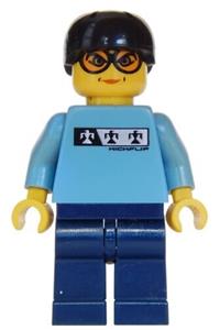 Skateboarder Minifigure - Skateboarder wearing a medium blue shirt and dark blue legs - gg004
