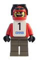 Snowboarder, Red Shirt, Dark Gray Legs, White Vest, Number 1 Sticker on Both Sides - gg005s