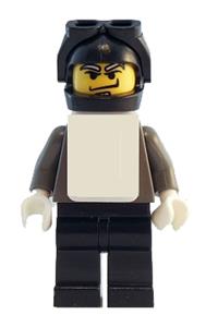 Snowboarder Minifigure - Snowboarder wearing a dark gray shirt, white vest, black helmet, and black legs - gg009
