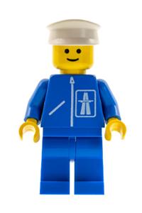 Highway Worker Minifigure - Minifigure wearing white hat with blue legs in highway pattern - hgh002