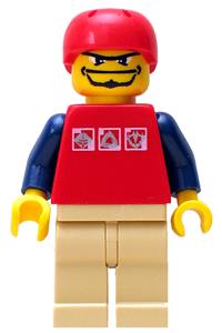 Street Hockey Player Minifigure - Street hockey player with a red torso and tan legs - hky010
