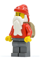 Santa minifigure with dark bluish gray legs and an open backpack - hol011