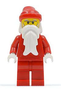 Santa Minifigure - Santa with white bushy eyebrows, wearing red legs - hol013