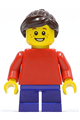 Plain Red Torso with Red Arms, Dark Purple Short Legs, Dark Brown Ponytail and Swept Sideways Fringe - hol018