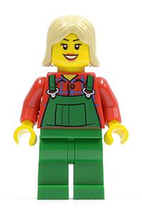 Farmer in Green Overalls Minifigure - Female farmer with green overalls and tan hair - hol020