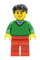 Green V-Neck Sweater, Red Legs, Black Short Tousled Hair, Smirk and Stubble Beard - hol023