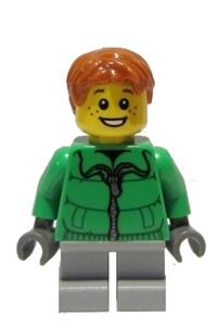 Boy Minifigure - Minifigure wearing a winter jacket with a zipper and light bluish gray short legs - hol024
