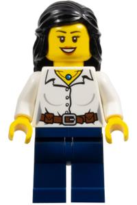 Female Minifigure - Female minifigure wearing a white blouse with belt and dark blue legs - hol027