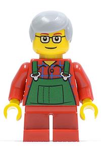 Farmer in Green Overalls Minifigure - Farmer with green overalls, short legs, and glasses - hol033