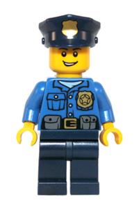 Police Minifigure - Police minifigure with a gold badge, police hat, and open grin - hol042